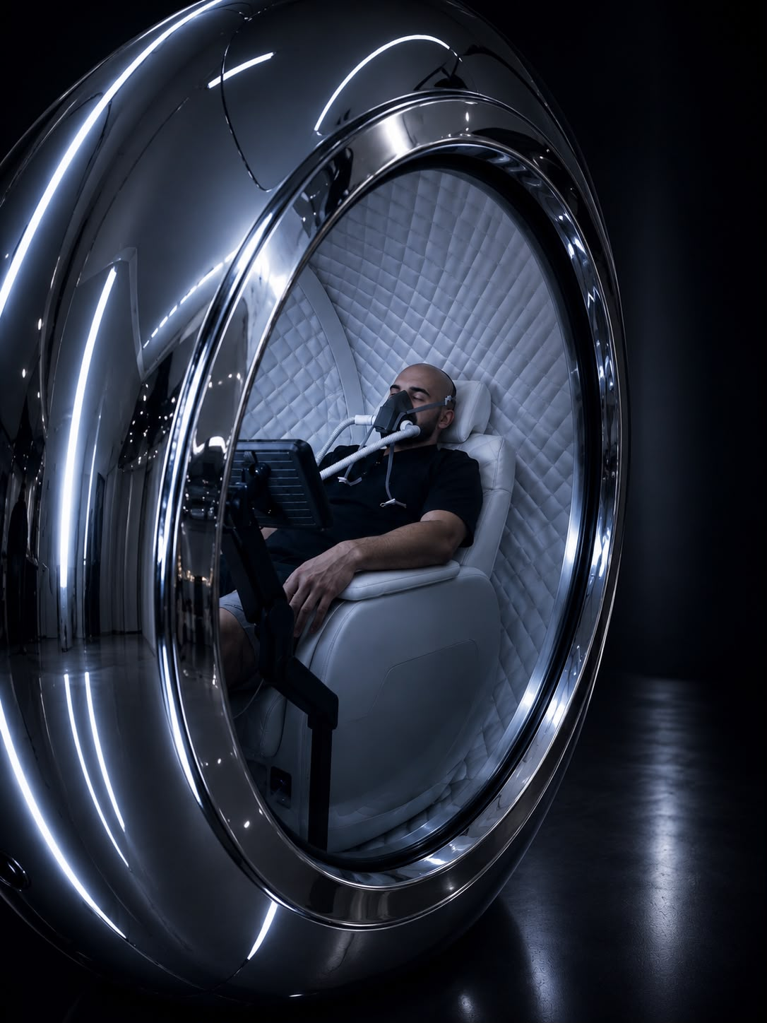 Inside view of a hyperbaric oxygen therapy chamber at Secret Wellness Place, Marbella