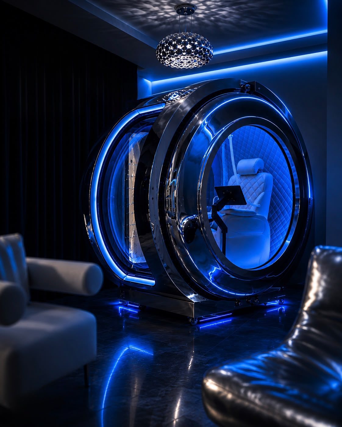 Premium hyperbaric oxygen chamber in a private wellness suite in Marbella