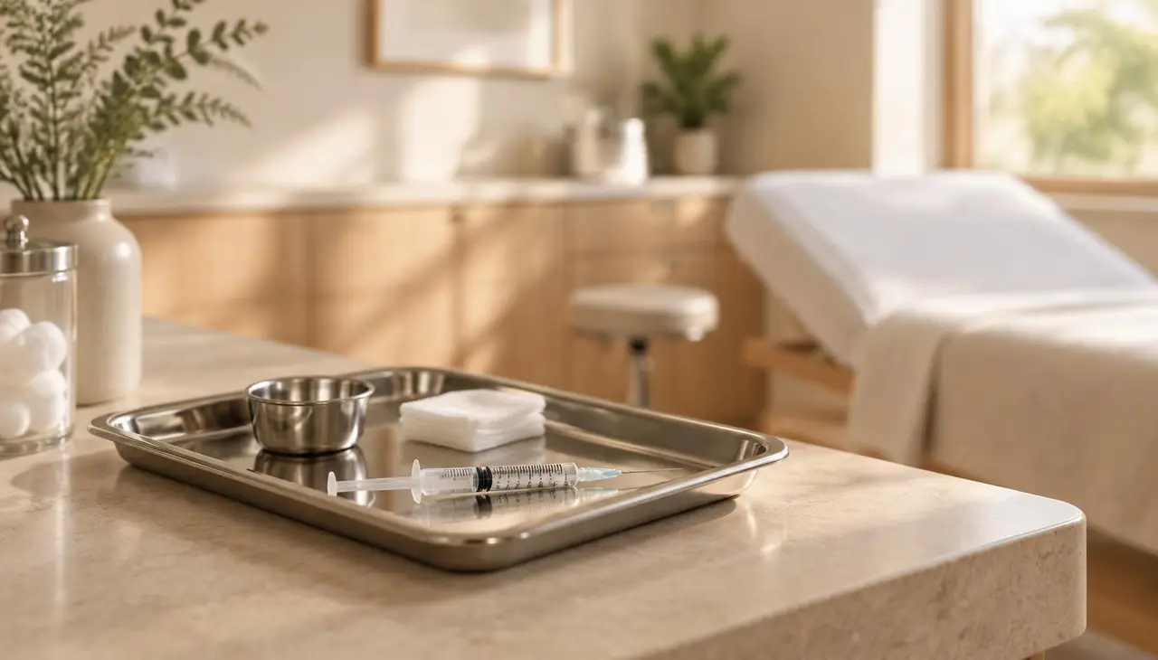 Prepared injection and clinical tray in a treatment room